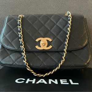 Black Vintage Authentic Chanel, Large Pristine Condition